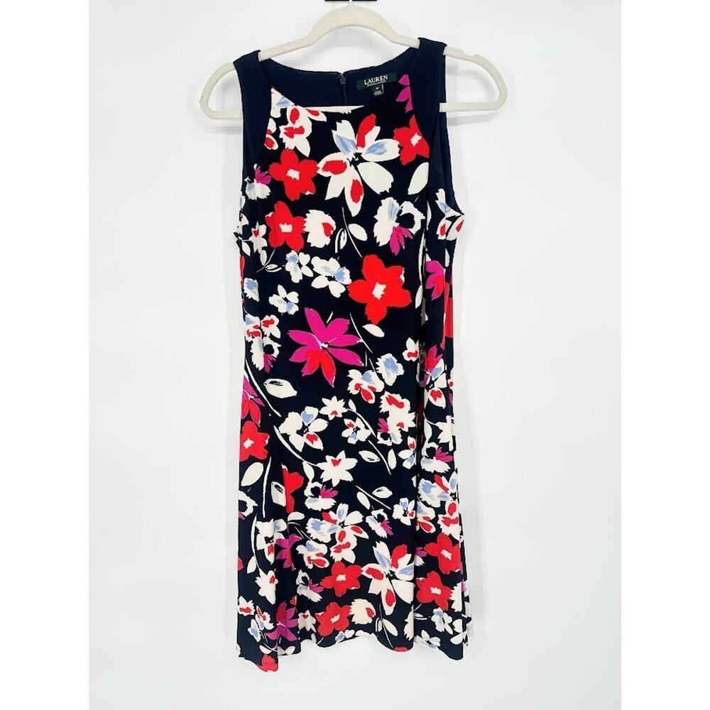 Lauren Ralph Lauren Size 10 Floral Sleeveless Shift Swing Dress Knee Length